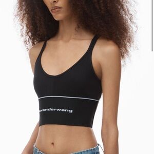 Alexander Wang Black logo elastic bra in ribbed jersey